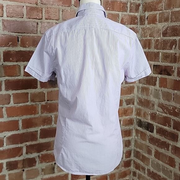 Love Moschino short sleeve mircro striped button up purple shirt S - Picture 5 of 14